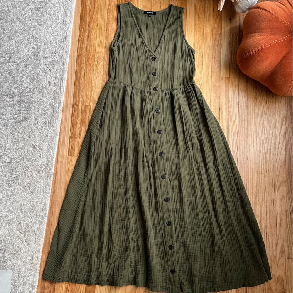 Madewell olive green gauze midi dress